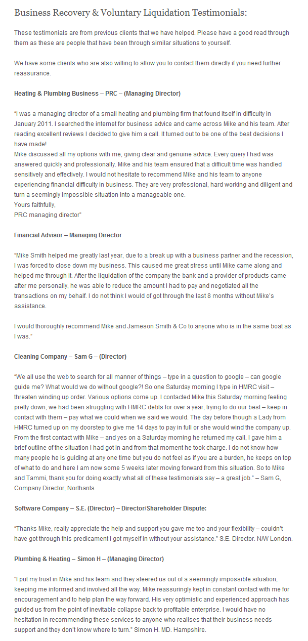 ss testimonials Client Testimonials
